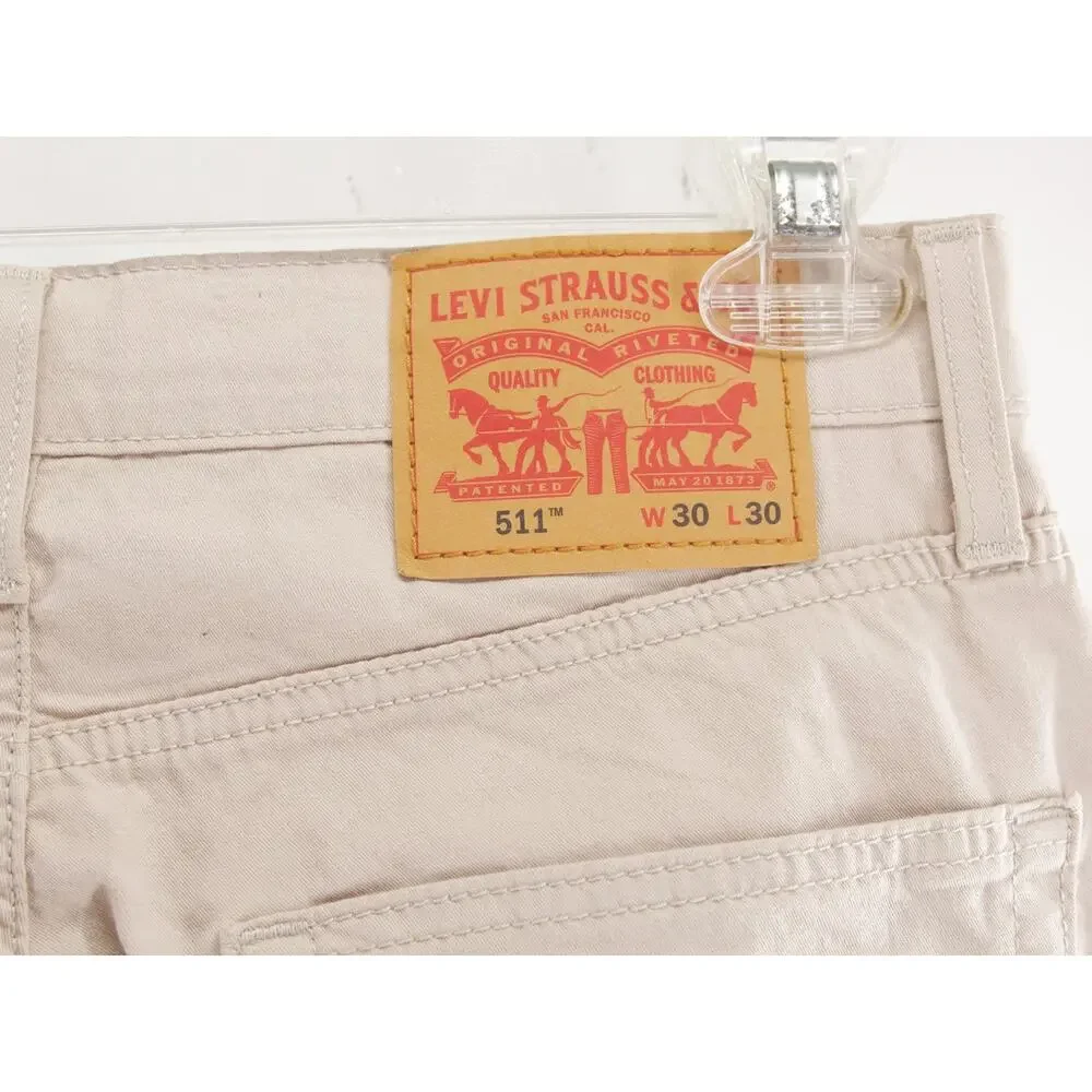 NWT Levis 511 Slim Fit Tech Stretch Pants Mens 30x30 Khaki Beige 045112279